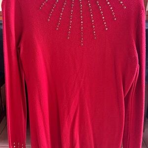 Milano Red Turtleneck Sweater with Silver Accents